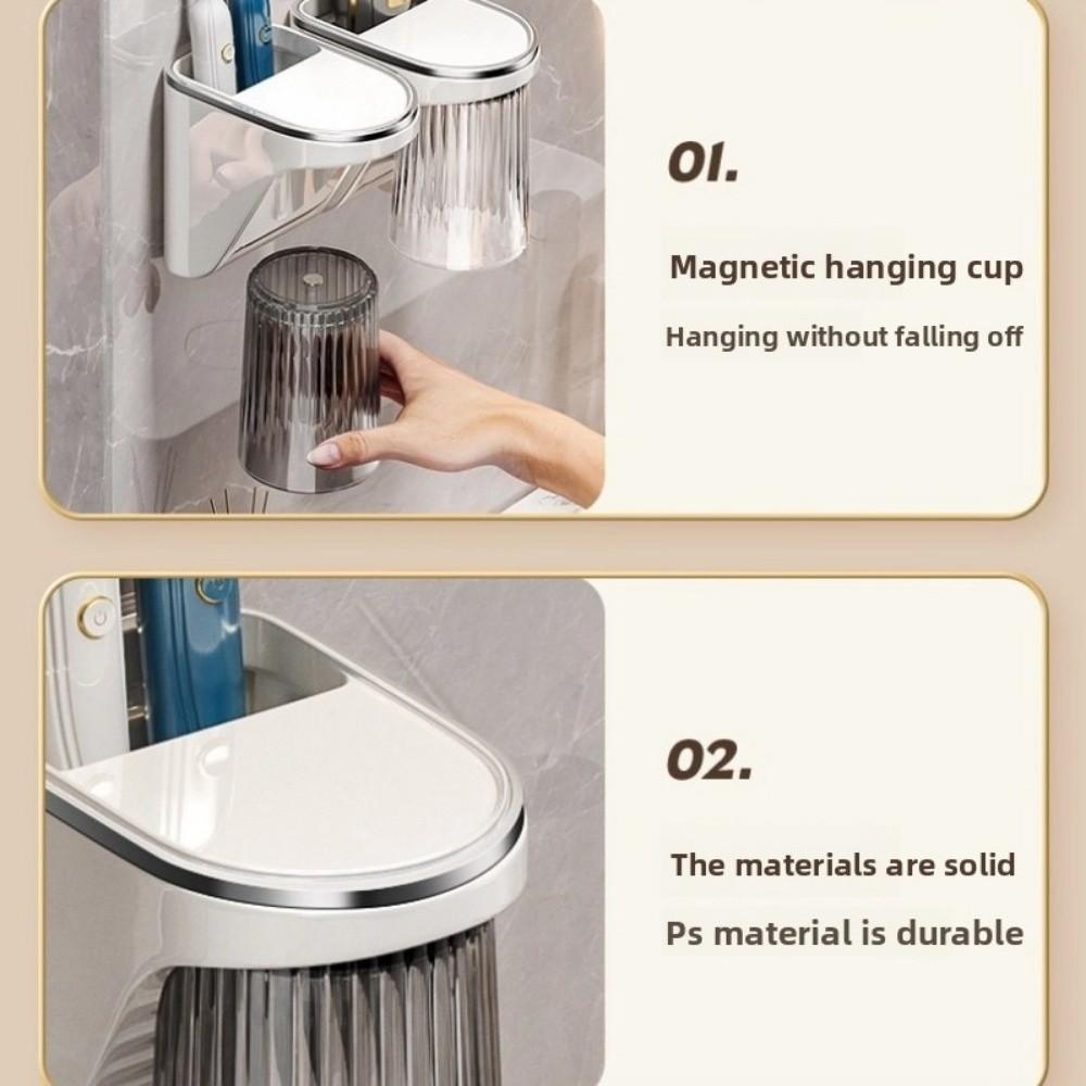 Wall Mounted Toothbrush Storage Organizer Magnetic ABS Toothbrush Holders No Punching Household Mouthwash Cup Dispenser