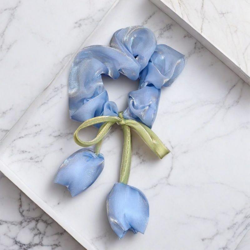 4Pcs Fashion Hair Accessories Cute Tulip Flower Large Intestine Scrunchie For Girls Sweet Hair Ornament Headband Hair Tie