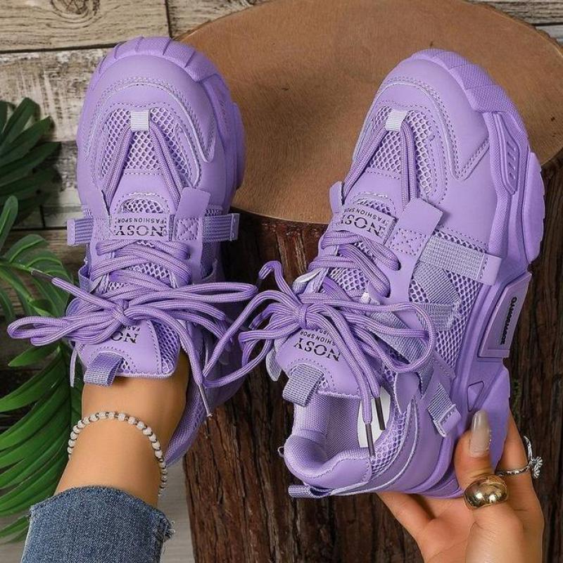 Purple White Platform Sneakers Women Breathable Leather Comfortable Chunky Women Sneakers Thick Sole Luxury Casual Sports Shoes