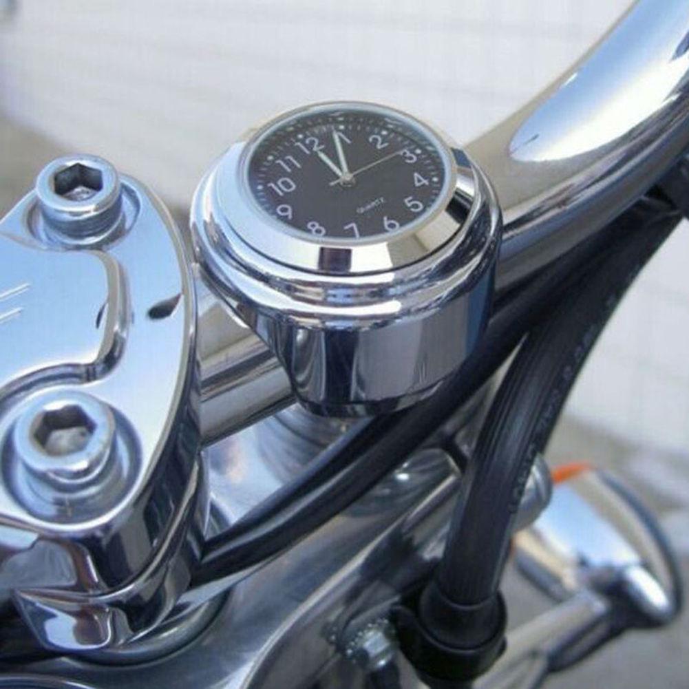 7/8" 1" Motorcycle Bike Chrome Waterproof Dial Handlebar Clock Glow Watch Black &Silver Base