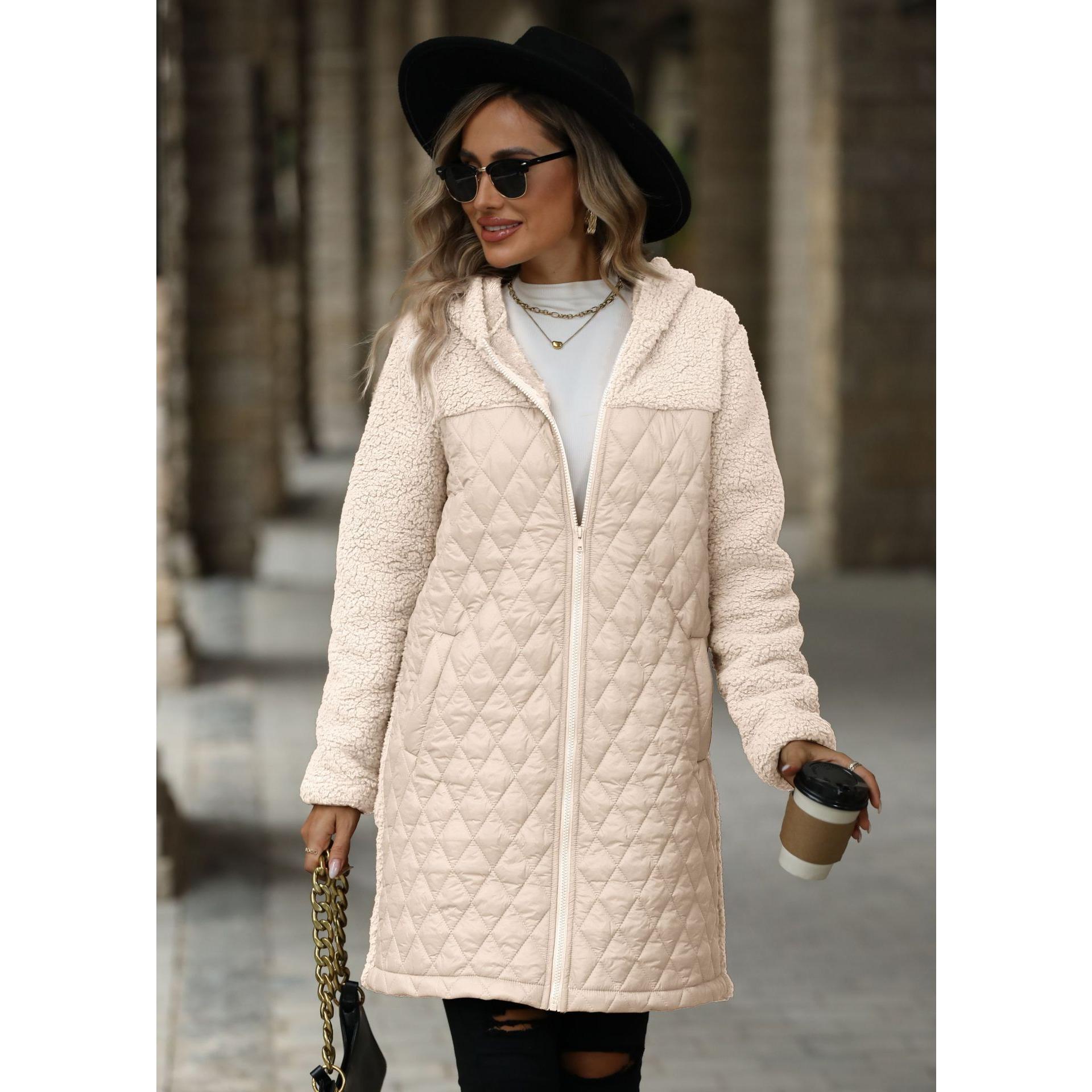 GMXIA Autumn and Winter Women s Loose Hooded Zipper Plush Coat L
