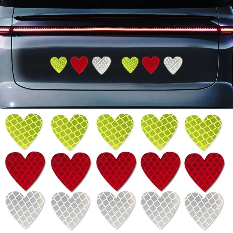 12pcs Car Bumper Night Anti-Collision Safety Strip Warning Stickers Motorcycle Bike Heart Shape Reflective Decoration Stickers