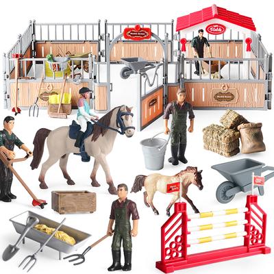 Oenux Bauernhof Modell Reiterhaus Pferdestall Reitsportzaun Actionfiguren Tiere Set Figur Früherziehung Kinder Spielzeug Geschenk