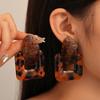 Vintage Maillard Style Resin Square Oval Silver Needle Stud Earrings Geometric Earrings
