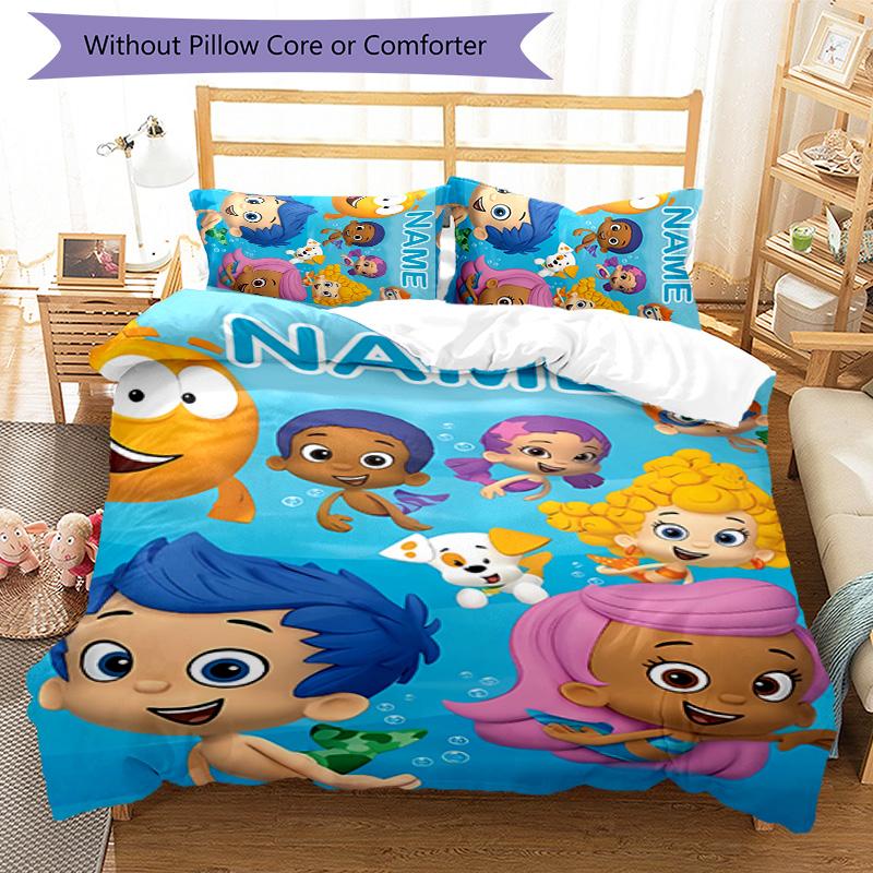 3pcs Bubble Guppies Cover Set - Personalized Name, HD Printed Bedding with 1 Cover and 2 Pillowcases - Perfect for Home Decor, Easy Care