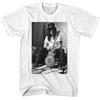 T-shirt da uomo con Slash seduto sull'amplificatore con chitarra e cappello a cilindro Merch Musica Heavy Metal