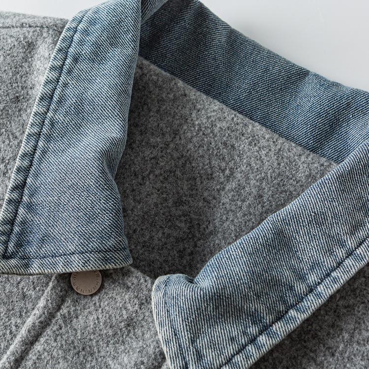 Pánská retro japonská patchwork bunda QIYOU z džínoviny a vlny pro jaro/podzim