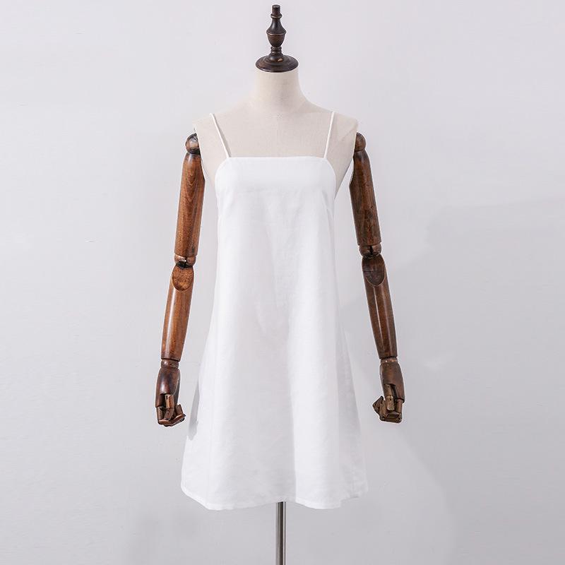 Retro European & American Style French Cotton Linen Slip Dress – Breathable, Comfortable, Tie-Up Back, Sexy Summer Short Dress