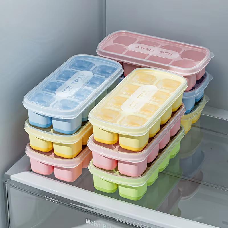 1PC 8 Grids Silicone Ice Cube Tray With Lid Reusable Ice Mold Kitchen Bar Tools Square Ice Cube Mould For Whisky Cold Drink