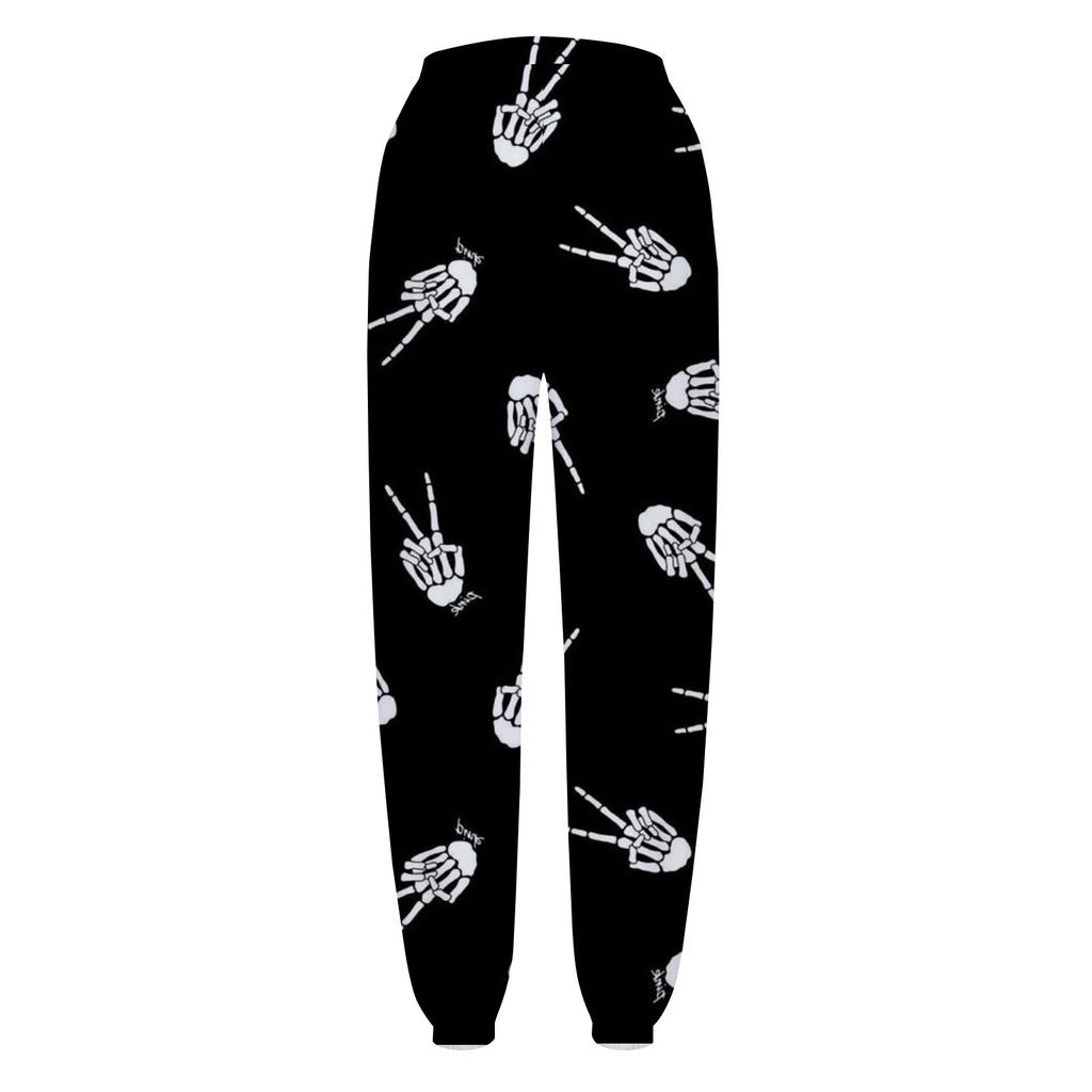 Uformelle bukser med halloweentrykk for kvinner Snøring Elastisk midje Snøringsbukser med lommer