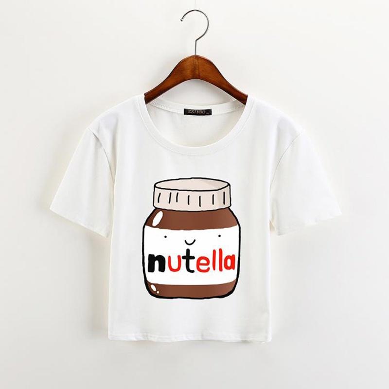 Harajuku Kawaii Woman Casual Fashion Nutella Print Tees Crop Tops Short Tshirt