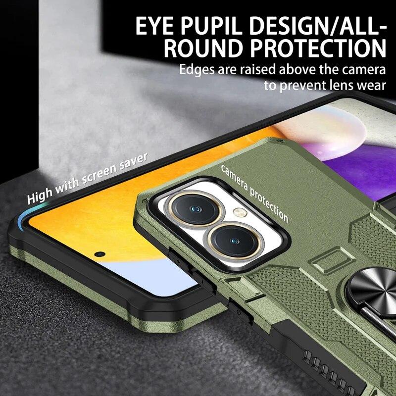 KEYSION Stoßfestes Panzergehäuse für VIVOV Y27 4G Y36 5G, Silikon + PC-Metallringständer, Telefonrückseite für VIVO Y02 Y02A Y02T Y02S