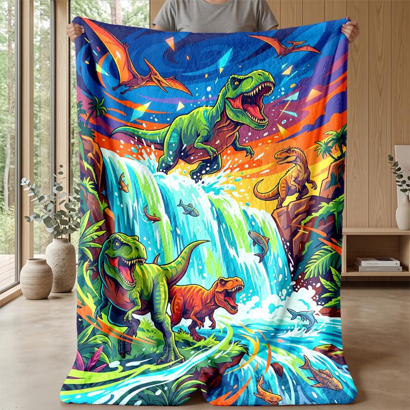 Dinosaur Thunderstorm Artwork Blanket Personalized Name Flannel Blanket Soft Cozy Plush Throw for Sofa Bed Lightweight Home Decor