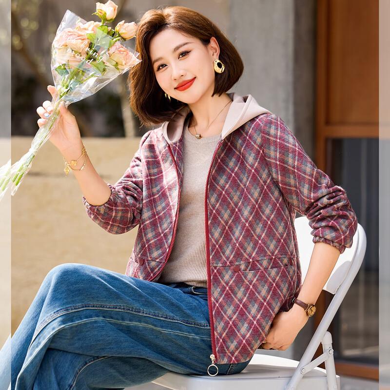 Women's Plaid Hooded Casual Top Jacket
