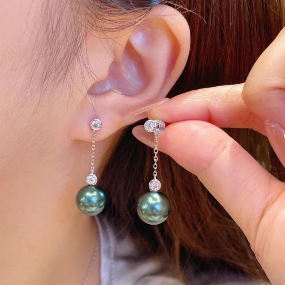 Women Jewelry Set Minimalist Luxury Style Peacock Green Imitation Pearl Ring Earrings Pendant Necklace