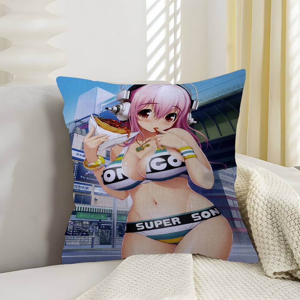 Poszewka na poduszkę Anime Super Sonico Poszewka na poduszkę do samochodu na sofę samochód Prezent świąteczny 40x40cm 45x45cm