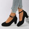 Leisure Classic Pumps Female Buckle Strap Square High Heels Square Toe Women Shoes Square Buckle Summer Shoes Plus Size