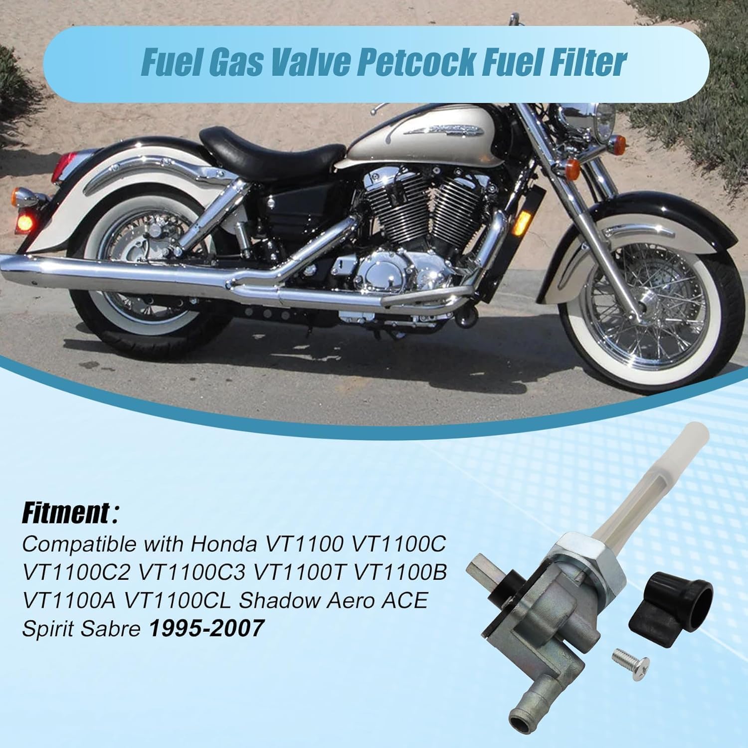 

XQSMWF Fuel Gas Valve Petcock Fuel Filter Compatible With Honda Shadow Aero ACE Spirit Sabre 1100 VT1100C VT1100C2 VT1100C3 1995-2007 Petcock Fuel