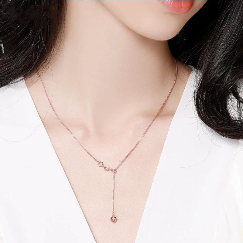 Real 18K Gold Necklace Au750 Love Chopin Adjustable Plain Chain Women's Versatile Collar Chain Boutique Jewelry Gift