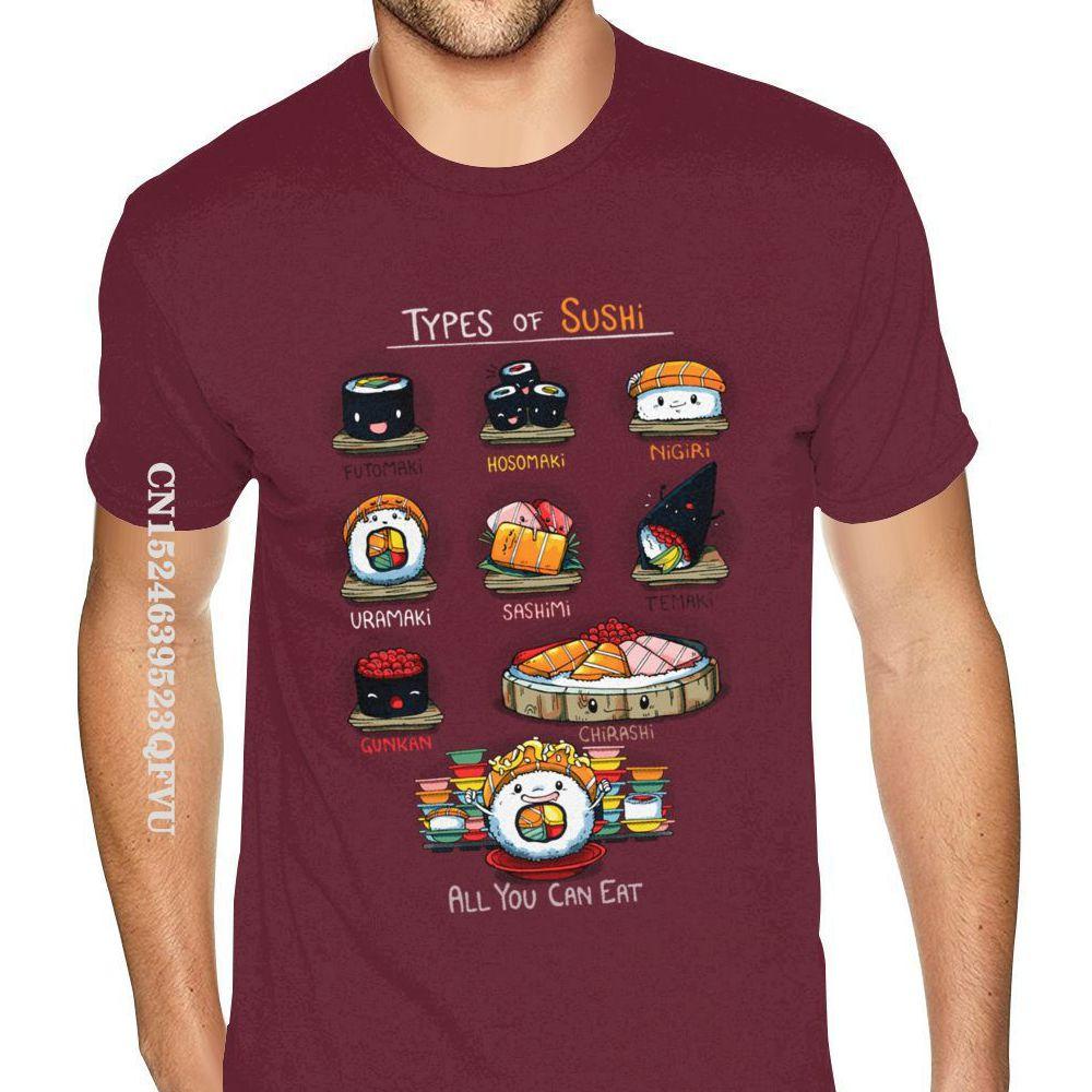 Cheap Graphic Types Of Sushi Tees Shirts Men's Make Your Own Gothic Style Anime Tshirt Retro Cotton O Neck Shirt