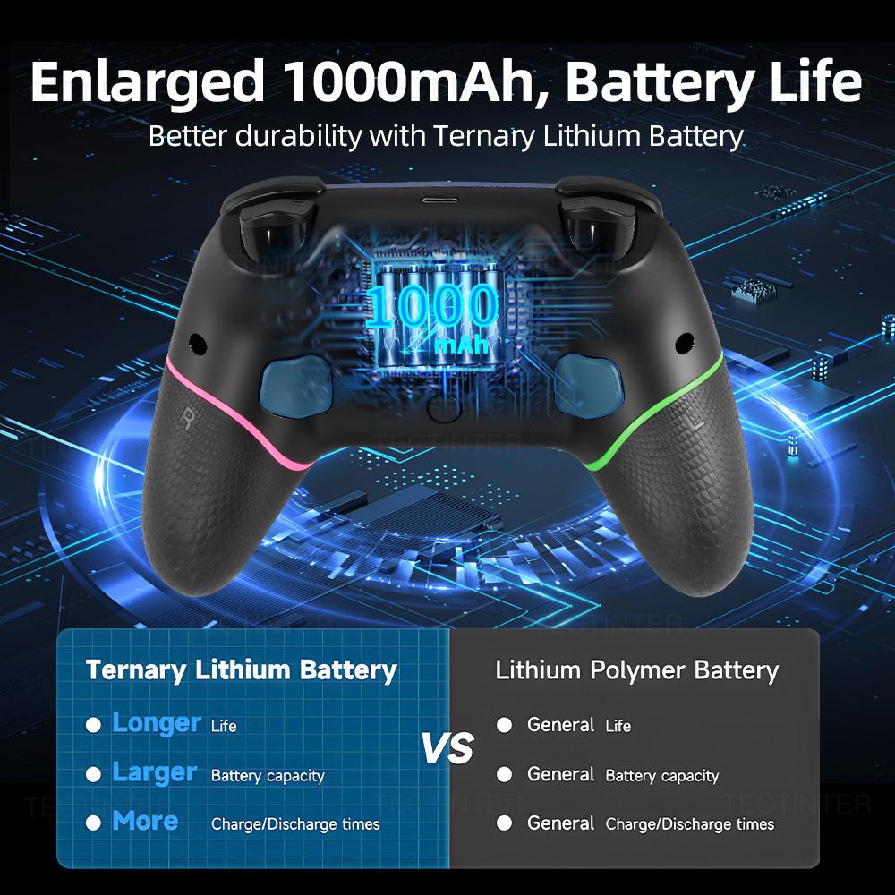 RGB Wireless BT Controller for Nintendo Switch 1/2/OLED Gamepad for Android Phone/PC Hall Effect Joystick with Turbo Function