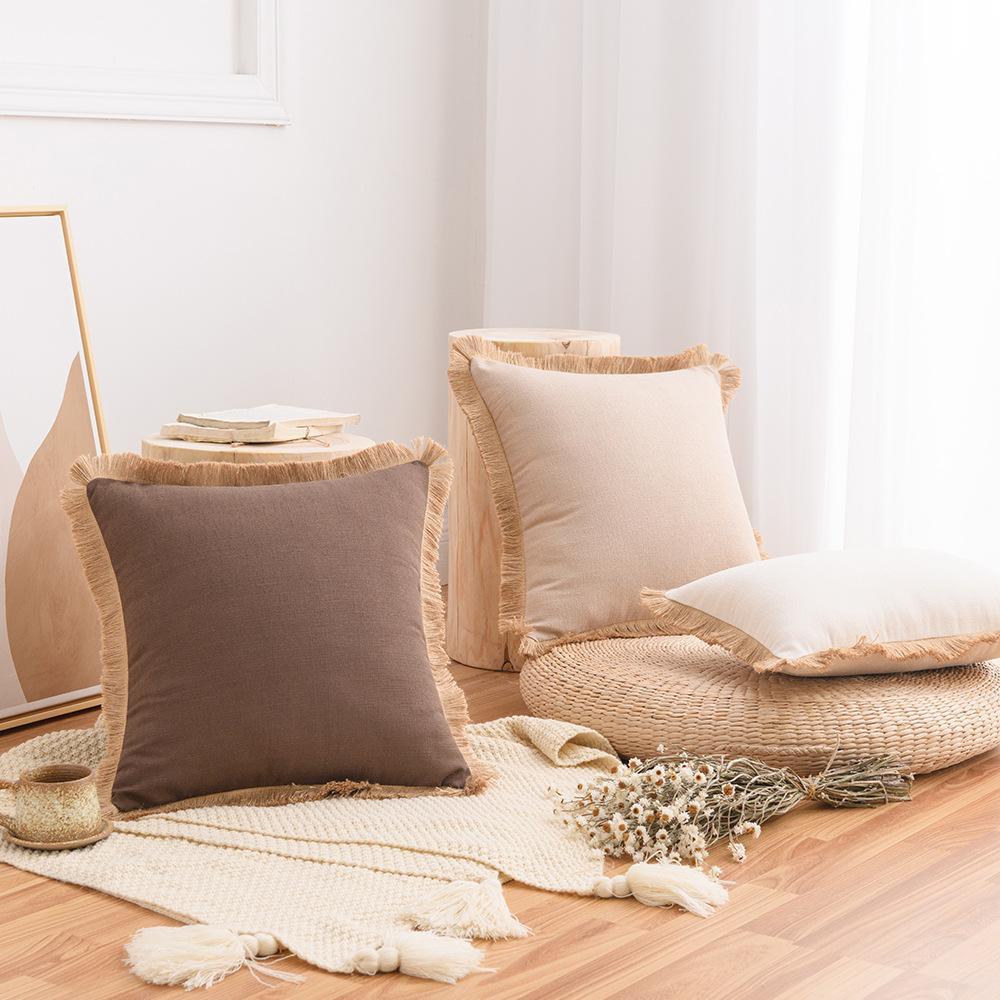 Cotton And Linen Pillow Case Sofa Cushion Nordic Ins Style Thickened Waist Pillow Solid Color Linen Back Pillow Quality