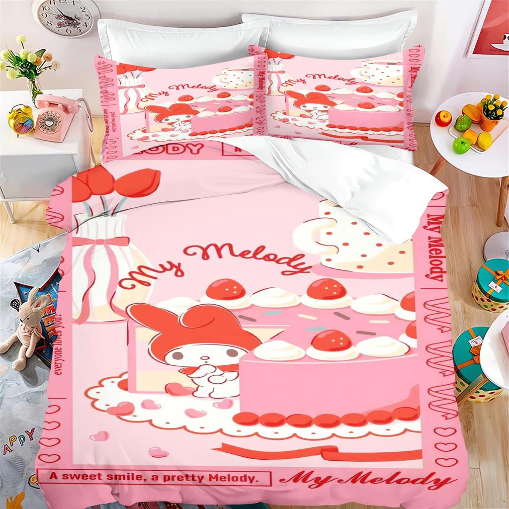 MINISO Cartoon Quilt Cover My Melody for Boys and Girls Sanrio Double Duvet 3Pcs Printing Home Bedding Custom Made Set King Size