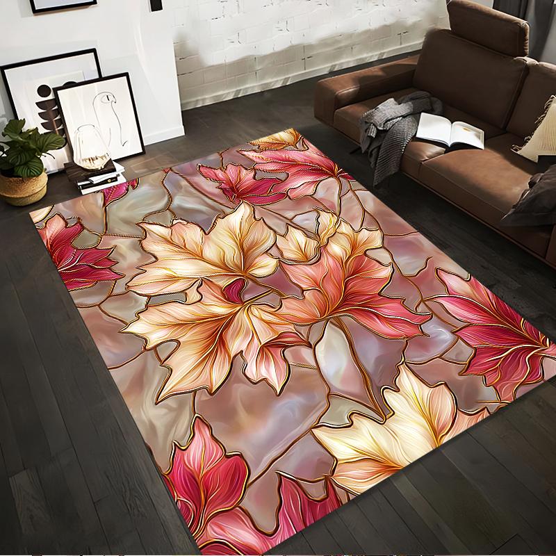 Autumn Leaf Pattern Carpet for Living Room, Pink and Beige Design Suitable for use as an anti-slip for living room bedroom sofas