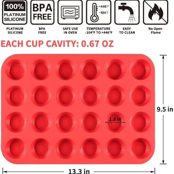 

Силиконовый противень для выпечки печенья и кексов на 12 ячеек - круглая форма, устойчивая к высоким температурам 24-bar mini красный