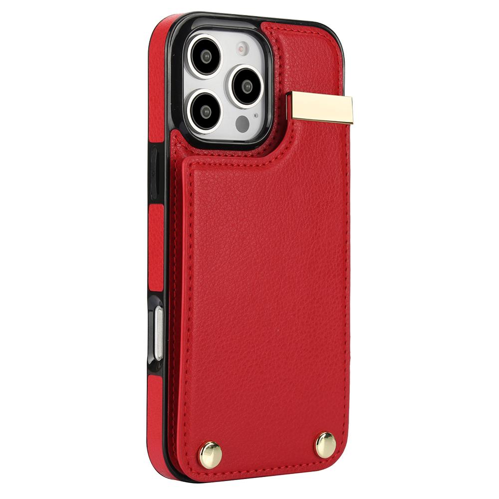 For iPhone 16 Pro Case TPU+PU Leather Hardware Decor Phone Cover with Card Holder