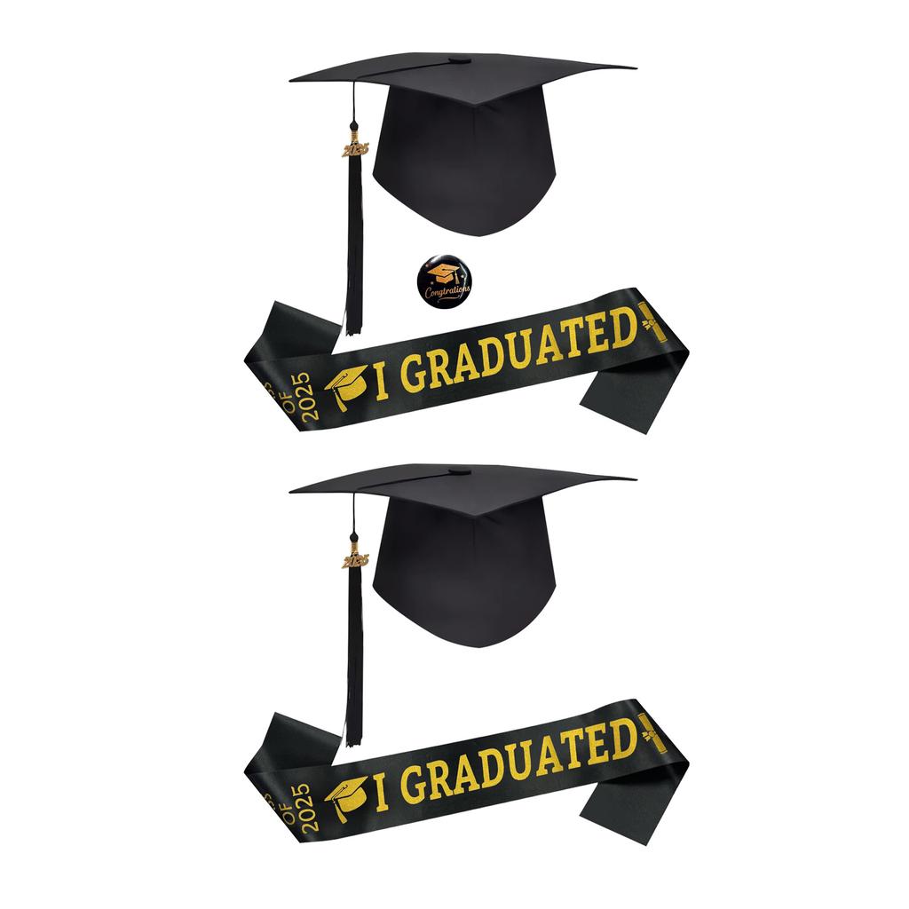 2025 Graduate Bundle Adjustable Bachelors Hat Sash Medallions Set High Quality Fabric For Commencement Ceremonies