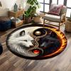 Yin Yang Wolves with Fire and Ice Design Print Round Rug, Living Room, Bedroom, Playroom Carpet, Non Slip Floor Mat, Gift