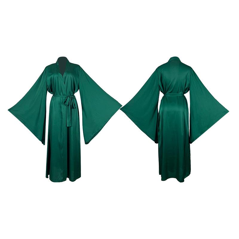 Sweet Satin Open-Front Robe: Deep V, Light Luxury, Tie-Waist, Wide Sleeves Homewear.