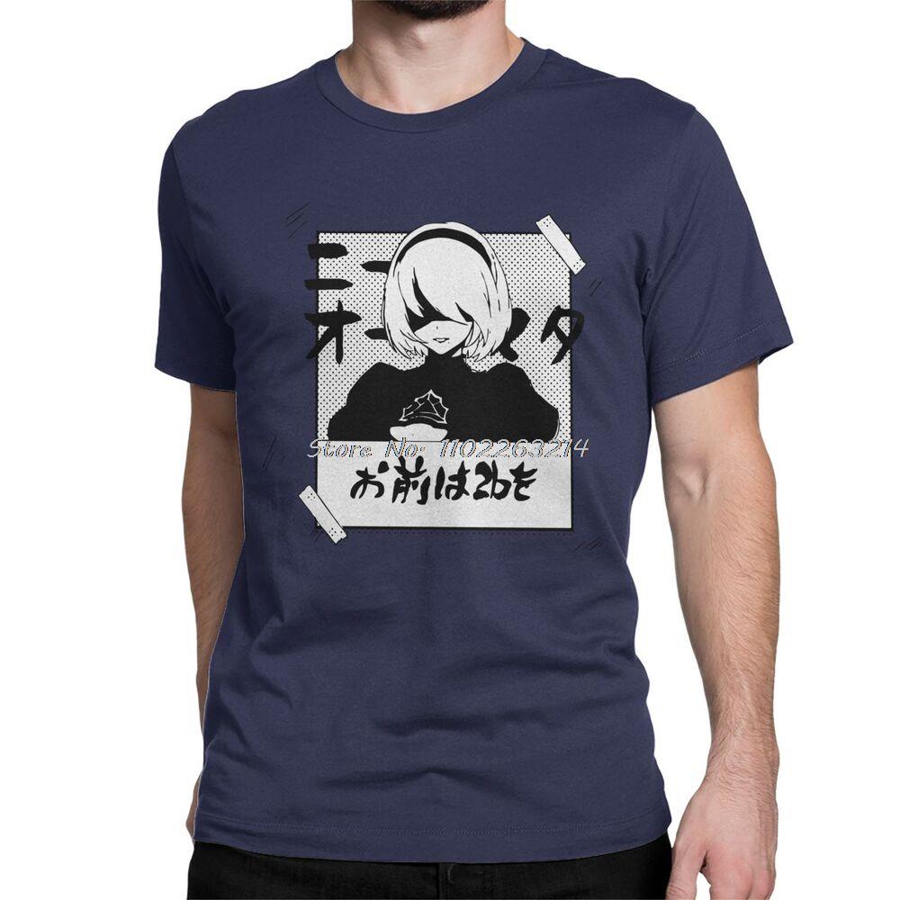Men Nier Automata 2B Waifu T Shirts Japanese Game Cotton Tops Awesome Short Sleeve Tees Gift Idea T-Shirts Oversized Anime