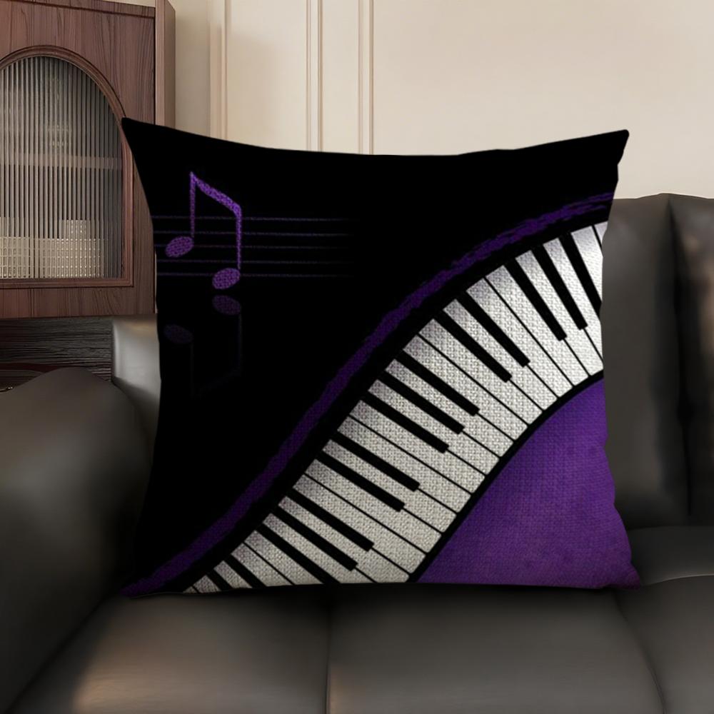 Music Piano Keyboard Cushion Cover Natural Linen Organic Fabric DoubleSided Printing Sofa Home Decor Breathable