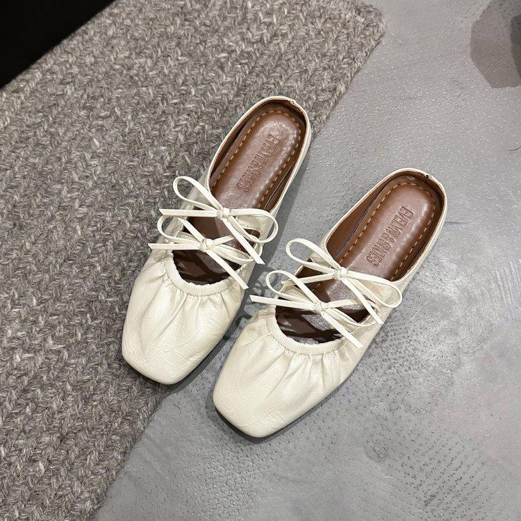 Inner Height-increasing Bow Silver Bag Head Half-drag Women's Shoes Fashionable Outer Wear 2025 New Summer Mary Jane Sandals