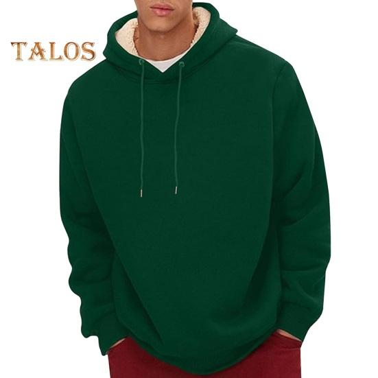 Hanorac de iarnă pentru bărbați, căptușit cu pluș, culoare uni, cu șnur, larg, cu mâneci lungi, top termic cu manșete elastice, hanorac casual de zi cu zi