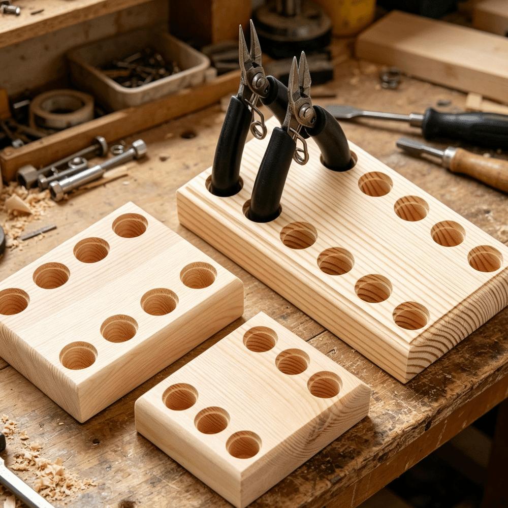 Wooden Tool Holder Non Slip Multi-slots Wood Stand Keep Neat Pliers Storage Holder Craft Tool