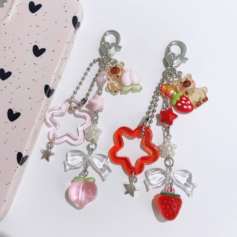 Lovely Style Fruit Keychain 3D Acrylic Peach/Strawberry Charm Versatile Bag Decoration Elegant Birthday Present