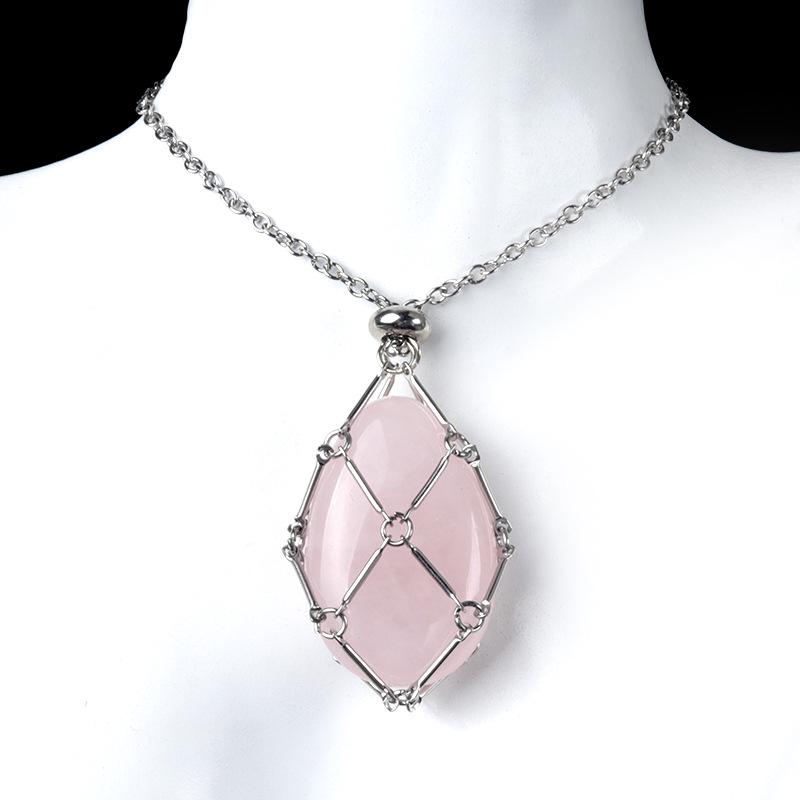 Collana con Catena Intrecciata Fatta a Mano in Acciaio Inossidabile 1720 con Ciondolo in Pietra di Agata Cristallo