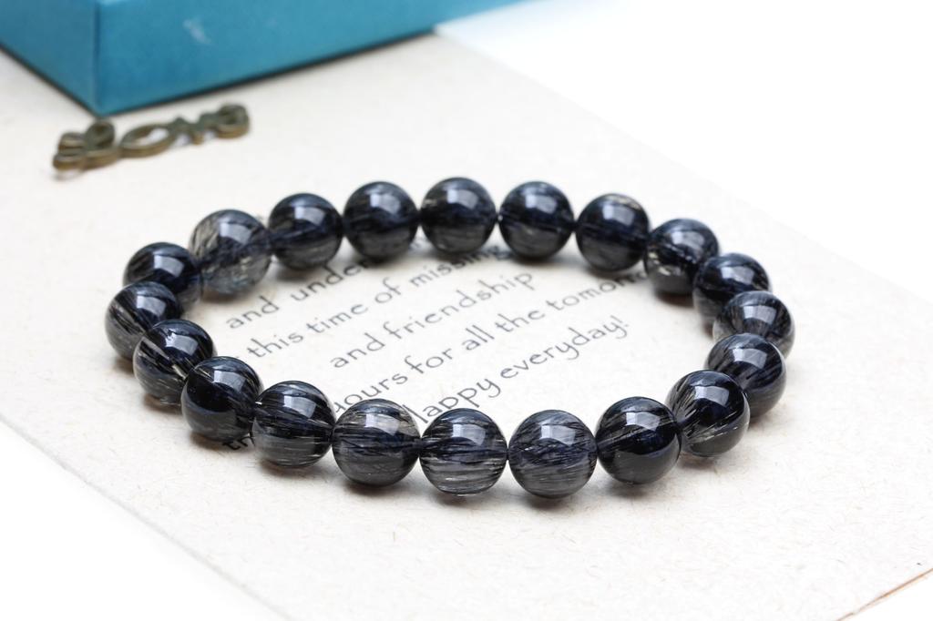 Black Rutilated Quartz Power Protection from Good Brazilian Natural Prayer Beads Black Rutilated Quartz [K.KOUOKU] Bracelet, Stone, Evil, Luck, Stone,