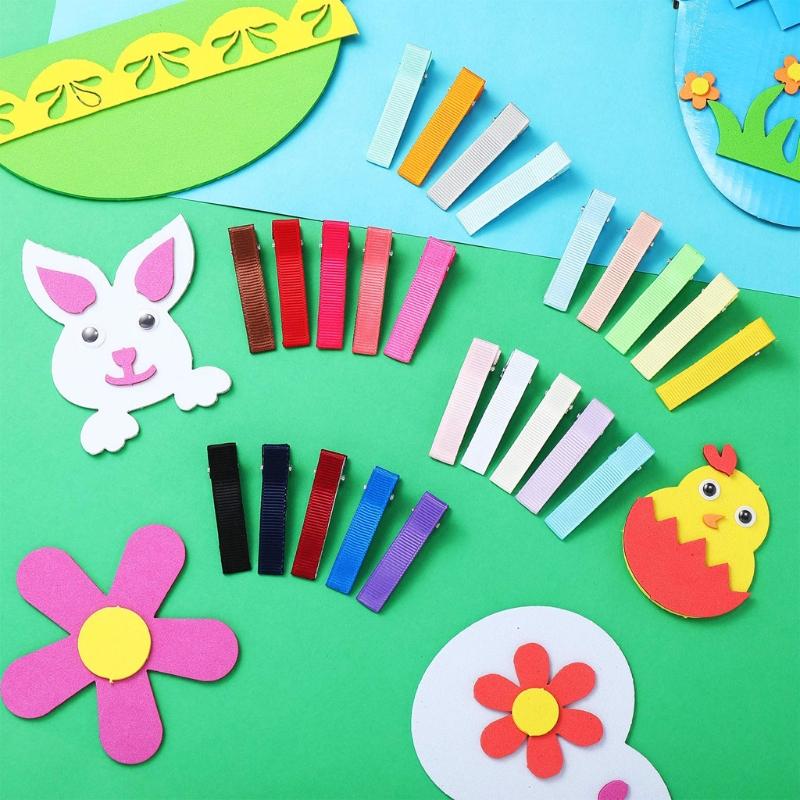 100Pcs Colorful DIY Hair Clip Flat Top Alligators Clip Cover Grosgrain Ribbon Hair Barrettes for Arts & Crafts Project