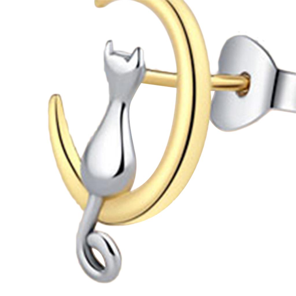 Ear Studs Cat Moon Design Brass Delicate Fade Resistant Stud Earrings for Ball Date Party