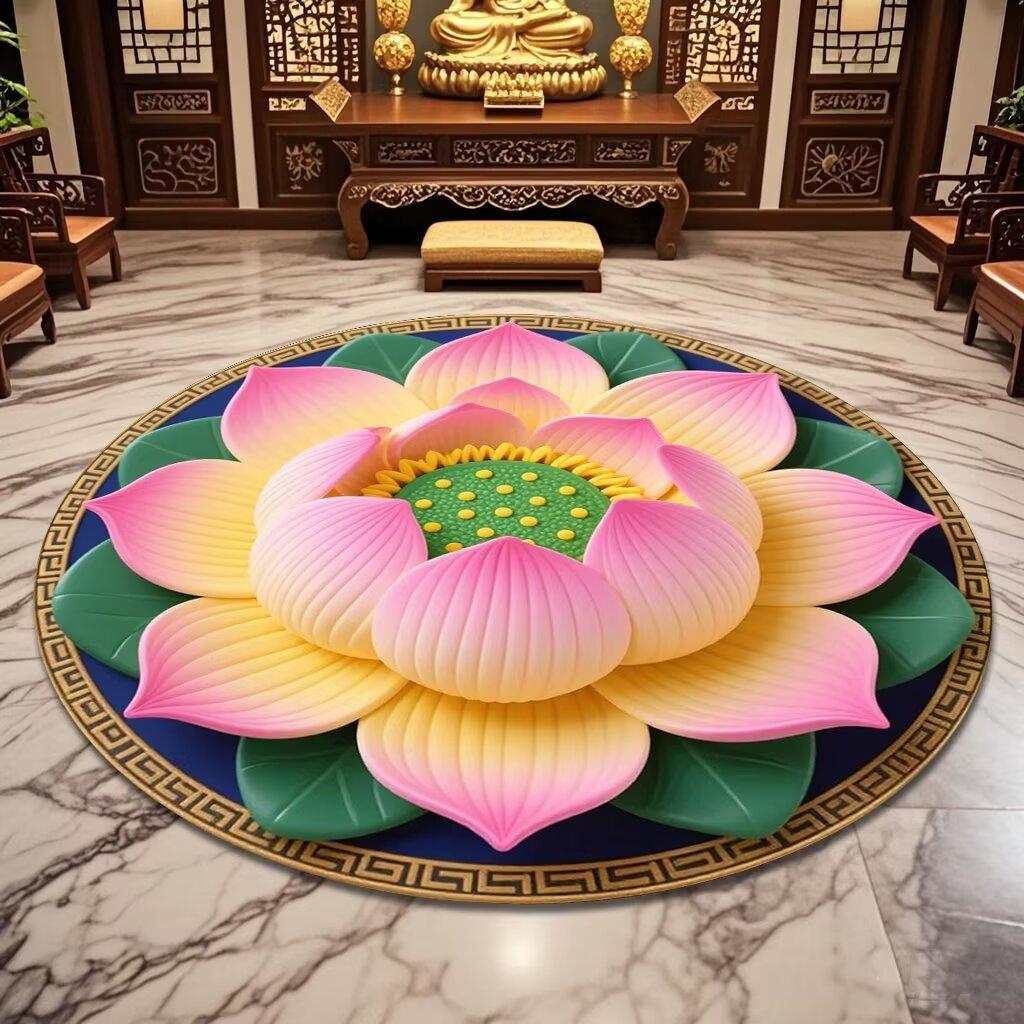 Modern Lotus Pattern Round Carpet Lint-free Decoration Home Living Room Rug Antiskid Soft Room Decor Chair Mat Easy Cleaning