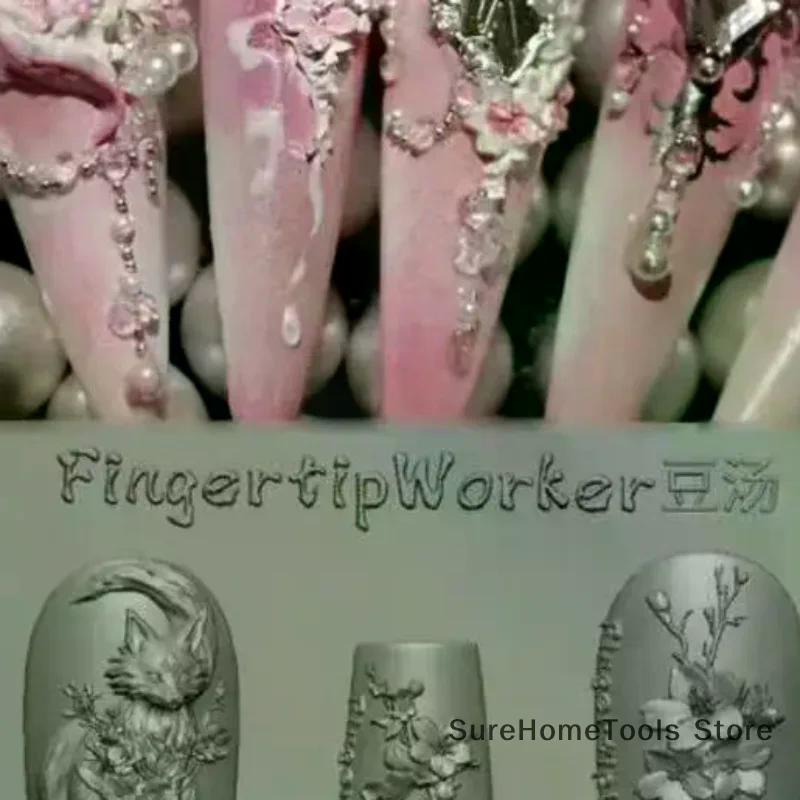 Flower Fox Transparent Silicone Nail Molds DIY Nail Art Decoration Manicure Design Tools 3D Acrylic Nail Art Carving Mold Charms