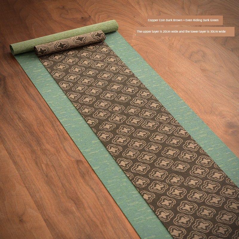 

Двухслойный новый китайский хлопок и лен водонепроницаемый чайный коврик японский дзен дорожка на стол волокно ткань чайный столик скатерть современный минималистичный стиль Copper deep brown + ripples dark green 1.5 m Suit