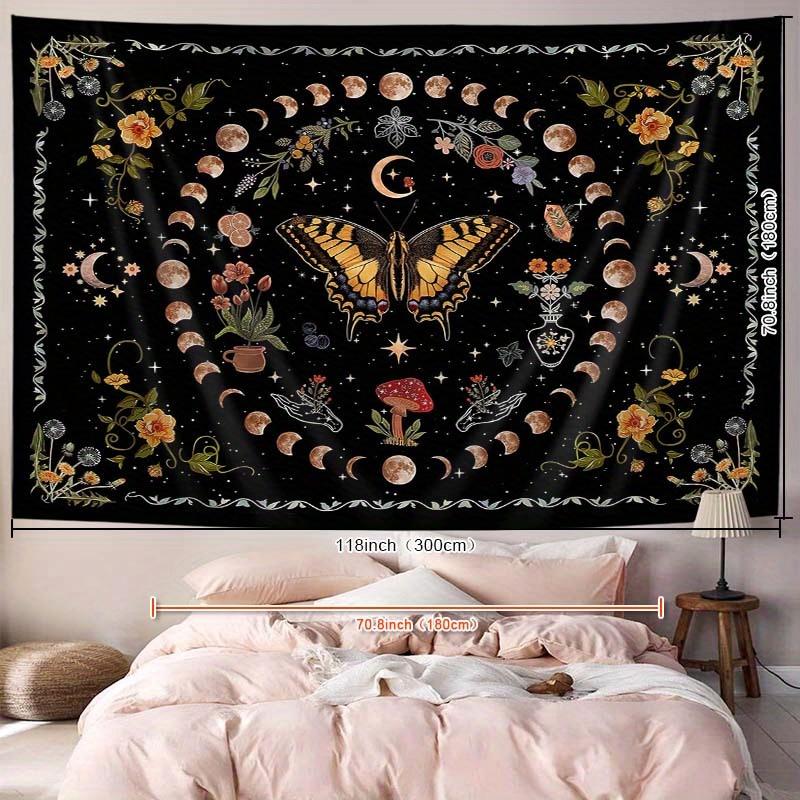 VIKAMA Retro Black Gold Butterfly Moon Phase Tapestry Mysterious Tarot Card Flower Art Tapestry Bedroom Bedhead Wall Decoration