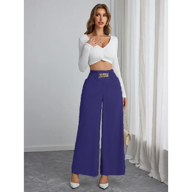 Women's new high waisted slimming style commuting solid color chain spring and autumn wide leg pants
