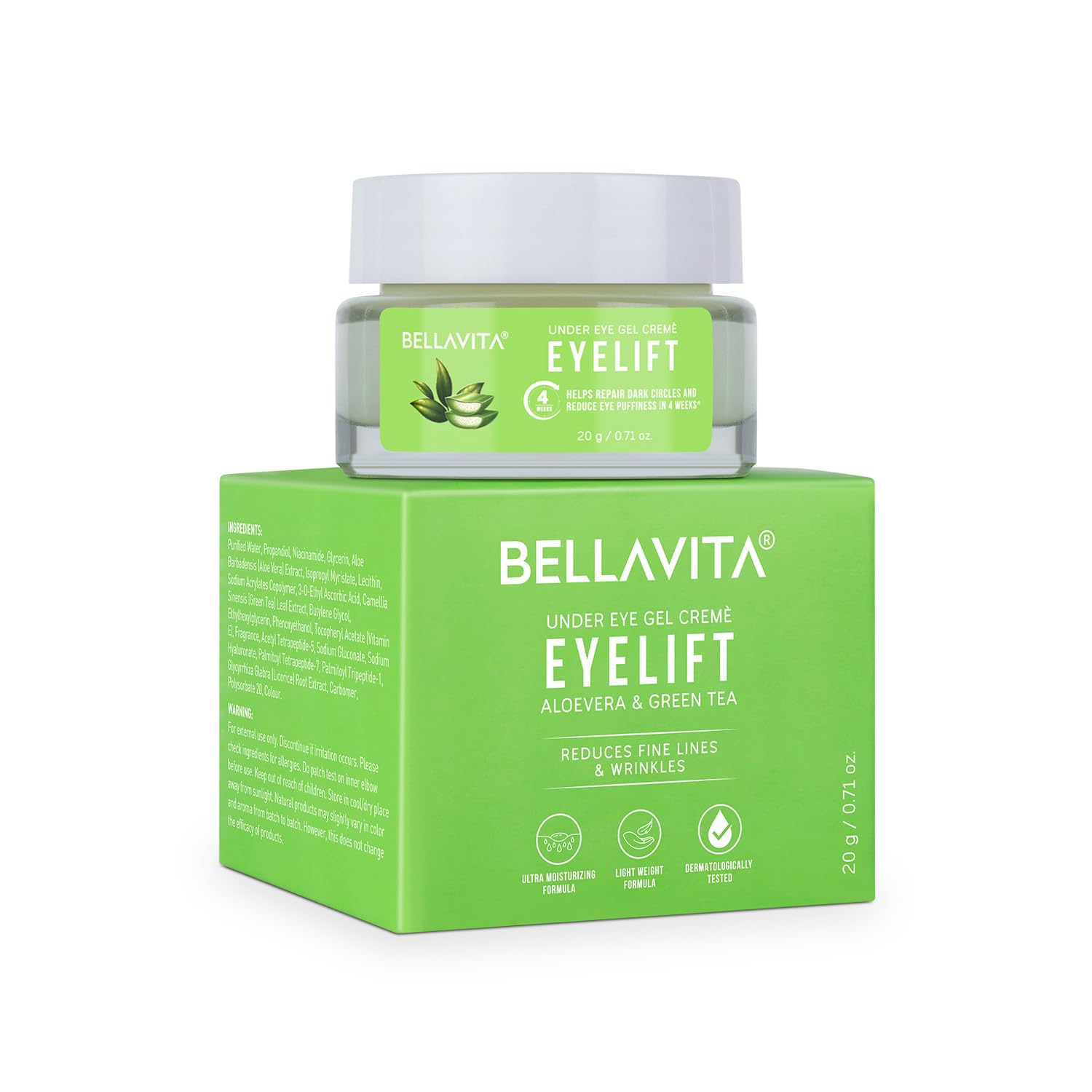 Bella Vita Органический EyeLift Увлажняющий Натуральный Гель-Крем для Зоны Вокруг Глаз от Темных Кругов, Отечности, Морщин и Удаления Мелких Морщинок для Женщин и Мужчин, 20