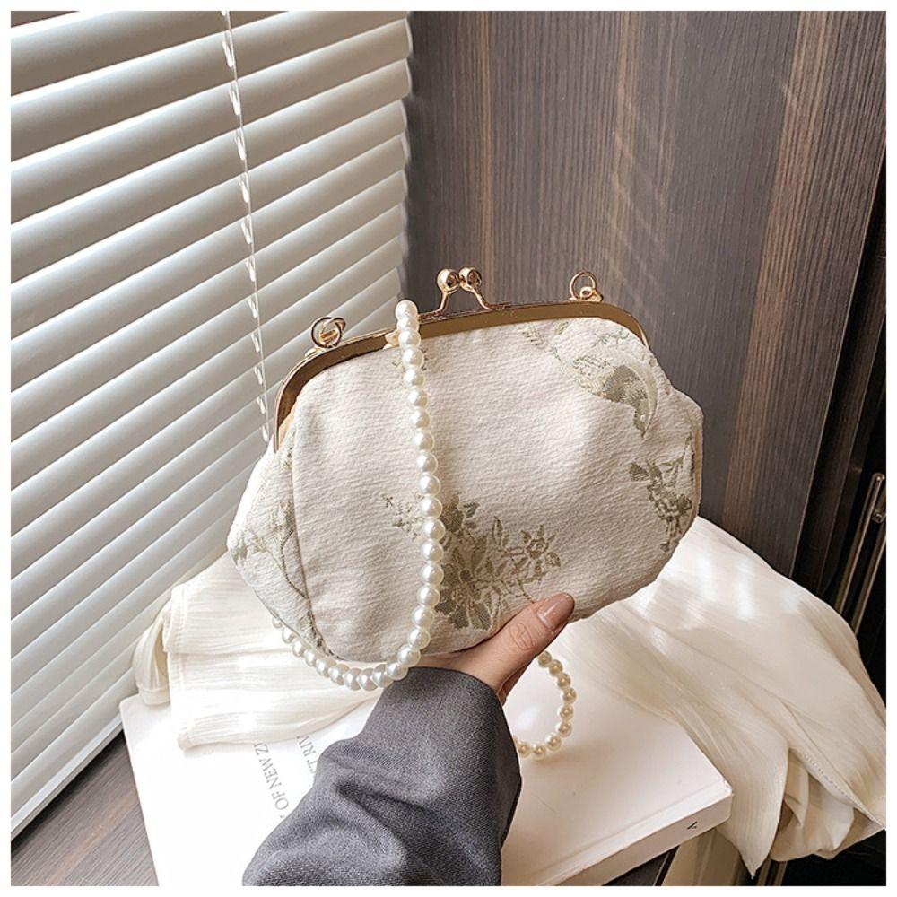Pearl Chain Hanfu Embroidery Handbag Embroidered Cheongsam Bag Chinese Style Handbag  Wedding